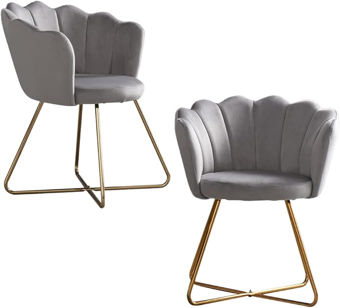 Velvet AccentConversation Lounge Chair with Iron Metal Gold Plated Legs Suitable for Office Lounge Living Room Set of 2 Grey