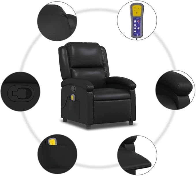 Faux Leather Massage Recliner Chair Manual Recliner Chair with Massage Single Sofa Home Theater Seating Comfy Living Room Single Sofa Chair Black Faux Leather-20