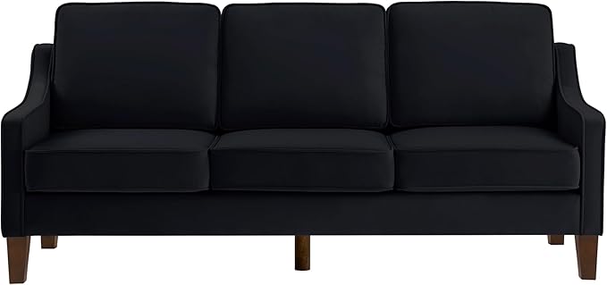 Velvet Upholstered Sofa with Wooden Legs3 Seater Couch with Removable Cushions for LivingroomApartmentOfficeBlack