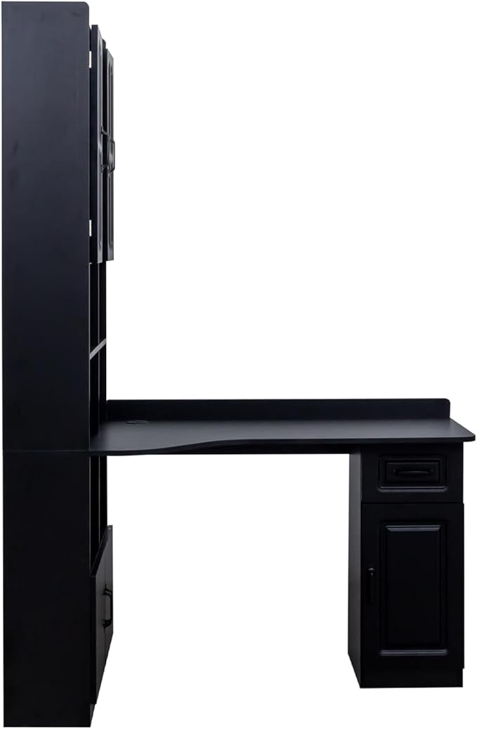 Modern Home Computer Desk with Hutch L-Shaped Corner Office Table with Drawers and Storage CabinetMDF+Wood Study Desk for OfficeStudy Room