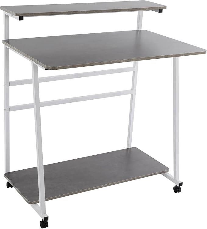 Home Office Desk3 Tier Rolling Computer Desk36inch Modern Home Desk Computer Desk Writing Table with Under Desk Storage Shelves for Home Office Study Bedroom (White+Grey)
