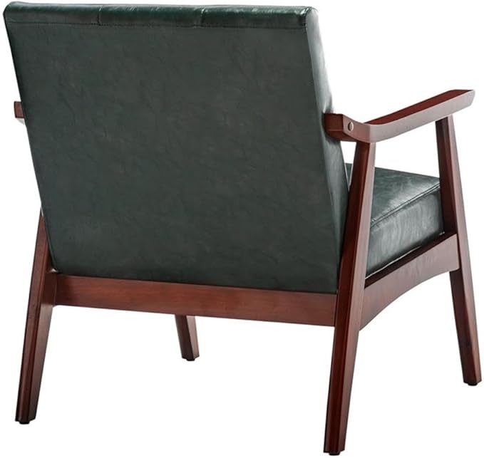 Pemberly Row Accent Chair 28.5 x 27.5 x 31 in Green Faux Leather Upholstery Solid Rubberwood Espresso Frame Button-Tufted Mid-Century Modern Seating for Living Room or Home Office