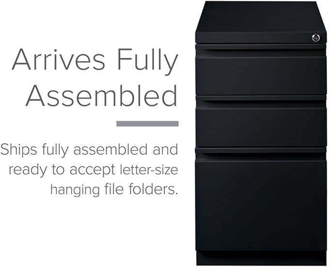 Pemberly Row 3 Drawers 27.75 Vertical Black Metal Filing Cabinet Lockable Pre-Assembled Stationary Letter Size for Home Office