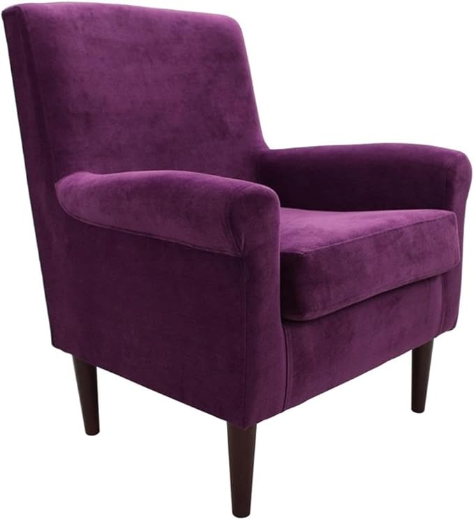 Pemberly Row Fabric Rolled Arm Lounge Chair 35 H x 28 W x 30 D Purple Upholstery Contemporary Style Accent Chair for Living Room Bedroom or Office Use