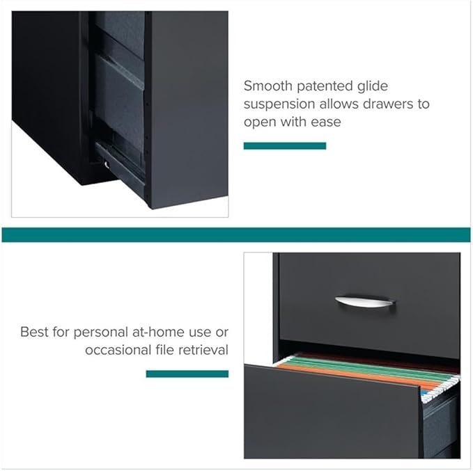 Scranton &amp Co 3-Drawer Metal Filing Cabinet 27.32 H x 14.25 W x 18.00 D Charcoal Finish Lockable Lateral File Cabinet for Home or Office Organization Letter Size Hanging File Storage