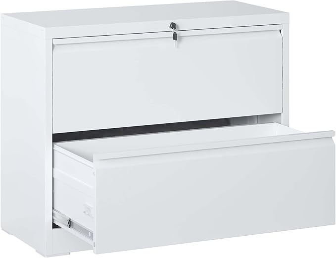 2 Drawer Small File Cabinet with Lock Locking Filing Cabinet for Home Office Modern Farmhouse Under Desk Storage Cabinet Organizer with DrawersWhite