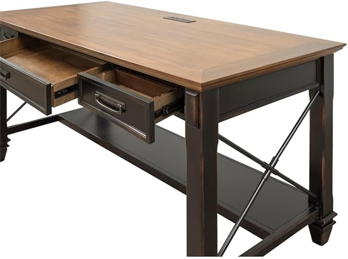 Martin Furniture Hartford Traditional Wood Writing Desk with Drop-Front Keyboard/Pencil Drawer 2 Utility Drawers in Black Finish