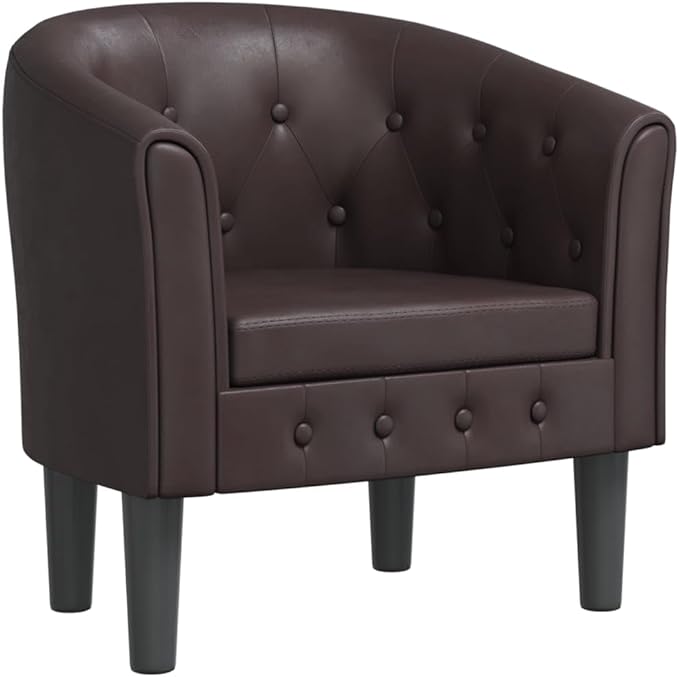 vidaXL Modern Tub Chair in Brown Faux Leather - Durable Stain- Armchair for Living Room Bedroom or Office - Comfortable Seat with Thick Padding