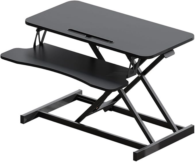 32 Inch Home Office Desk Converter Height Adjustable Sit to Stand Riser Dual Monitor Laptop Workstation with Wide Keyboard Tray (Black)