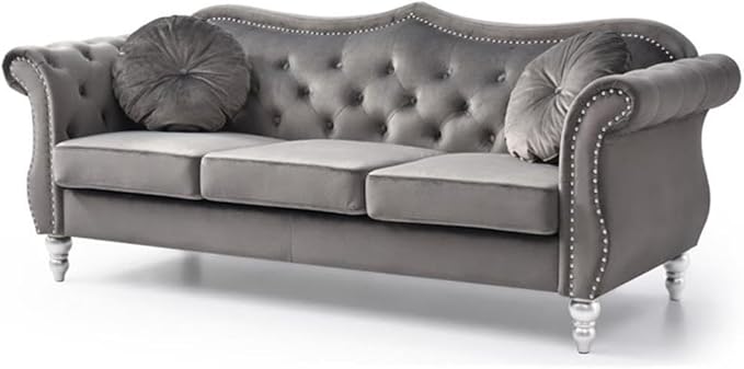 Glory Furniture Hollywood Velvet Sofa in Dark Gray
