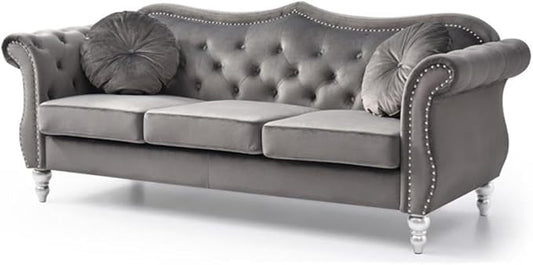 Glory Furniture Hollywood Velvet Sofa in Dark Gray