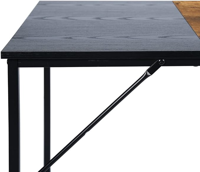 FurnitureR 47.2IN Vintage Computer Desk Modern Simple PC Laptop Table with Wood Top Metal Frame for Home Office Study Room Living Room Brown and Black