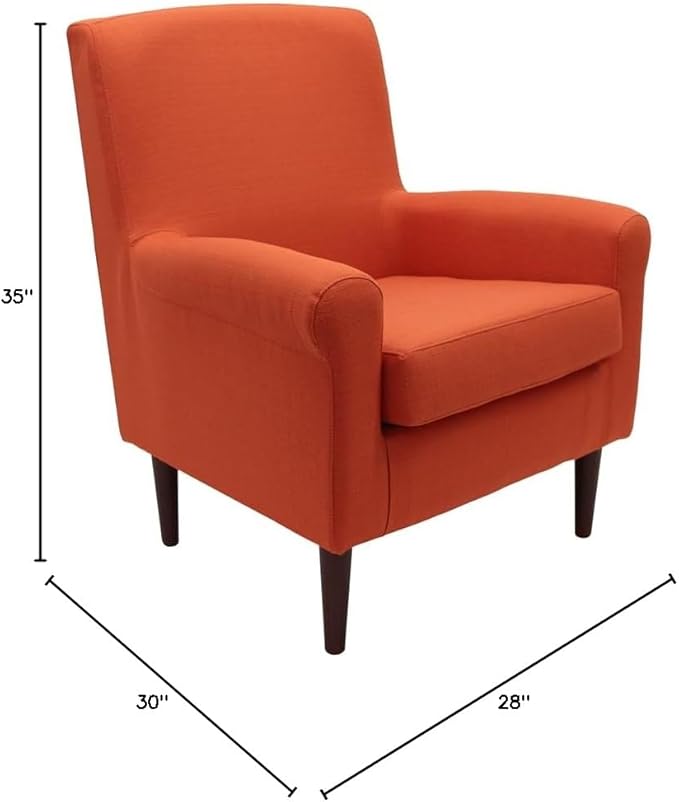Pemberly Row Rolled Arm Lounge Chair Pumpkin Orange Fabric Upholstery 35 H x 28 W x 30 D Contemporary Accent Chair for Living Room Bedroom or Office