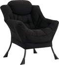 Lazy Chair Modern Soft Reading Chair Accent Contemporary Sofa Chair with Armrests and a Side Pocket for Living Room Bedroom Dorm &amp Office Black