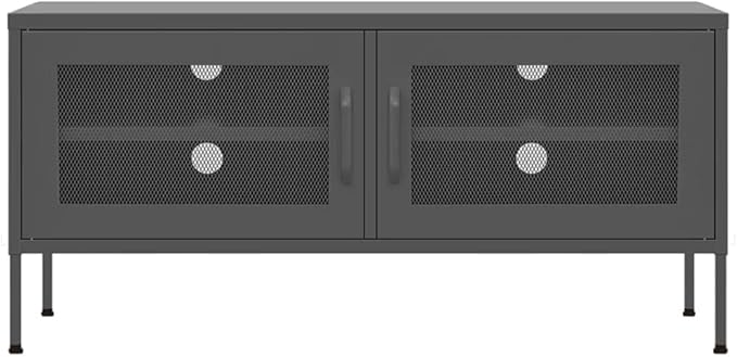vidaXL Industrial Style TV Stand 41.3x13.8x19.7 Anthracite Steel Material with 2 Mesh Doors &amp Cable Management Holes.