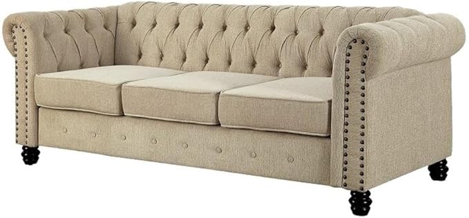 5STARS N&ampR RN Furnishings Chesterfield 81 Button Tufted Linen Fabric Sofa-Beige