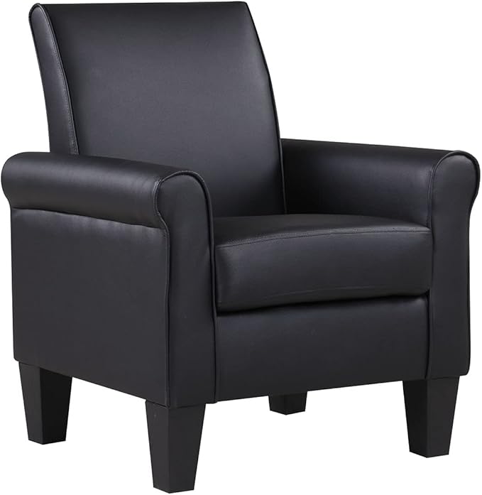 Lohoms Modern Faux Leather Accent Chair Upholstered Living Room Armchairs Comfy Single Sofa Chair for Bedroom Waiting Room-Black