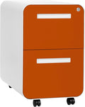 Laura Davidson Furniture Stockpile 2 Drawer Mobile File Cabinet with Lock - Under Desk Metal Filing Cabinet Legal/Letter File Folders Wheels and Stationary Feet Pre-Assembled White/Orange