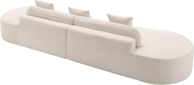 130.5” Curved Sofa for Living Room Cloud Sectional Couch Modern Boneless Lounge Sofa 4-Seater Beige Oversized Compressed Couch with 3 Pillows for Apartment Bedroom Office