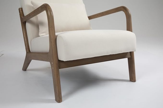 Mid Century Modern Accent Chair with Wood Frame Upholstered Living Room Chairs with Waist Cushion Reading Armchair for Bedroom Sunroom