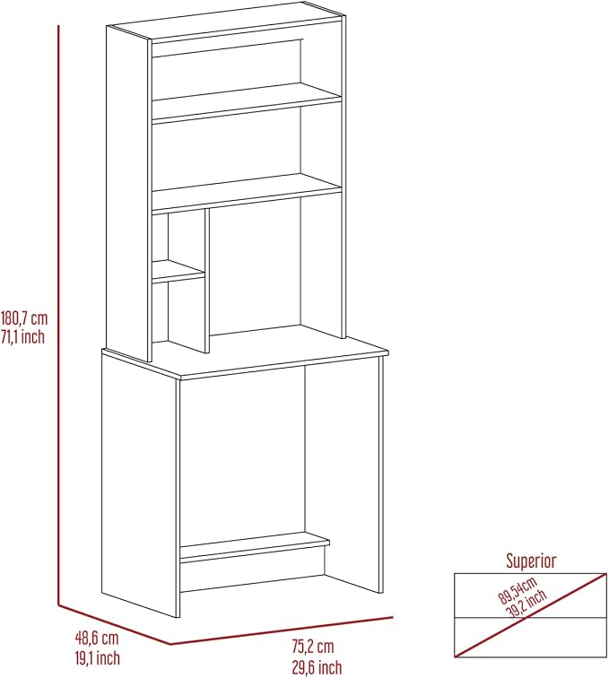 Compact 5-Shelf Writing Desk for Home Office - Black
