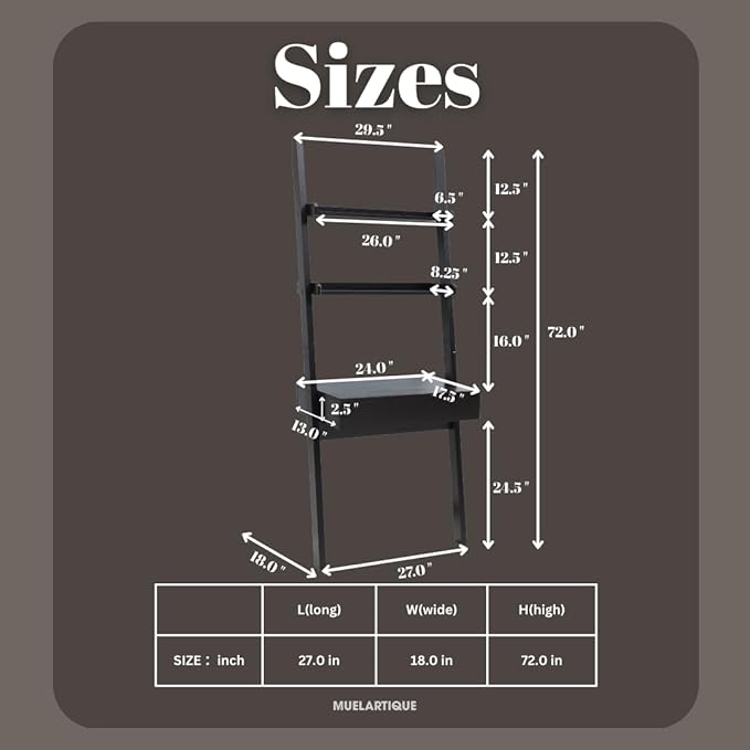 Ladder Desk with Drawer and Shelves Modern Home Office Desk with Bookcase Design Compact Writing Table Workspace for Small Spaces Handleless Design