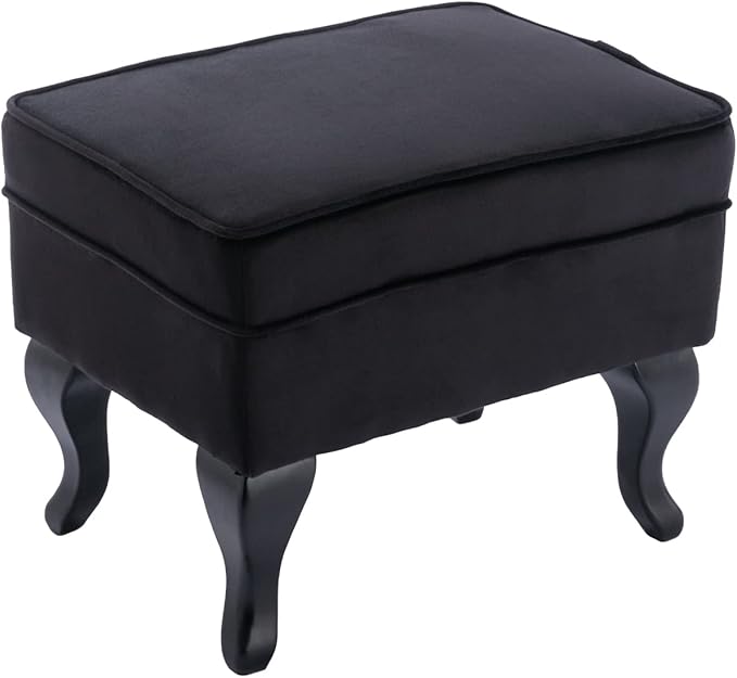Kmax Velvet Club Chair Tufted Throne Mid Century Accent Wingback Chair with Ottoman Padded Seating Wood Legs Home Club Bedroom Living Room Black