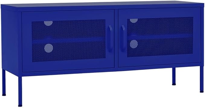 vidaXL Navy Blue Steel TV Cabinet Medium Rectangular Industrial Levelers