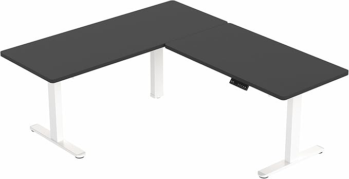 VIVO Electric Height Adjustable 67 x 60 inch Corner Stand Up Desk 2 Black Solid Table Tops White Frame Memory Controller L-Shaped Workstation 3E Series DESK-KIT-3E6WB