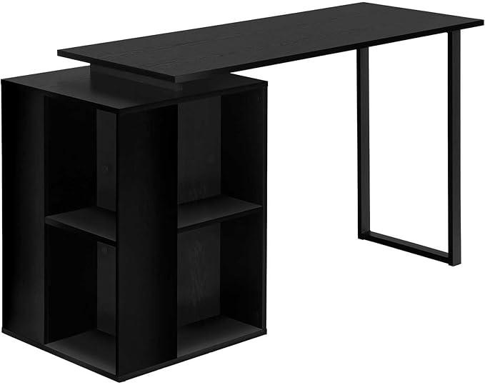 Computer Desk Home Office Left Right Set up Storage Shelves 55 l Work Laptop Black Laminate Black Metal Contemporary Modern