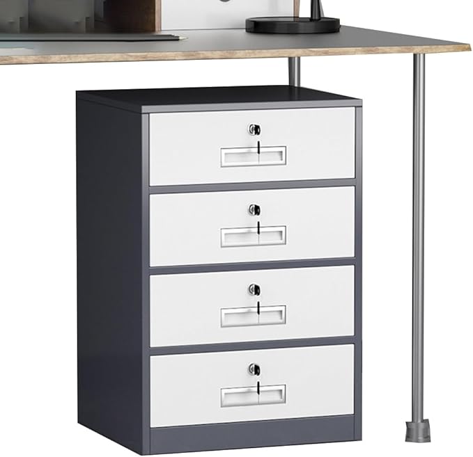 4 Drawer File Cabinet with Lock Metal Vertical File Cabinets with Lock for Home Office Narrow Office Steel Filing Cabinet Under Desk for A4/ Legal/Letter