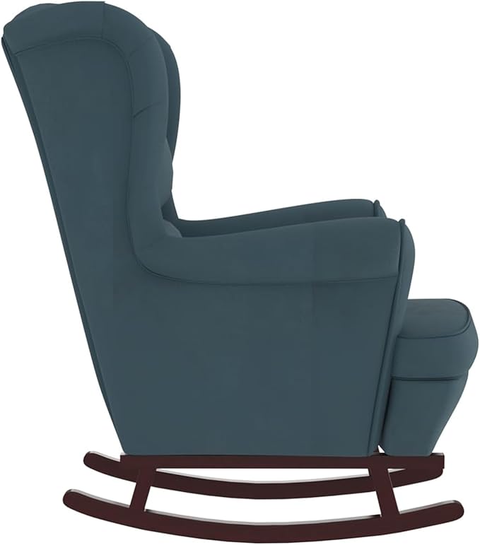Rocking Chair with Solid Wood Rubber Legs Blue Velvet Relaxing Chair Rocking Chair Relaxing Lounger Living Room