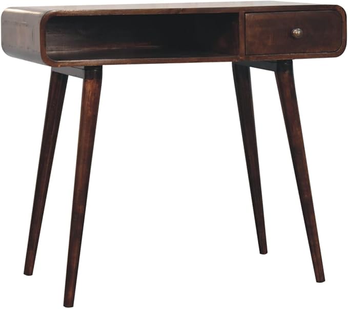 Solid Wood Curved Walnut Writing Desk - Computer Desk for Home Office with Storage