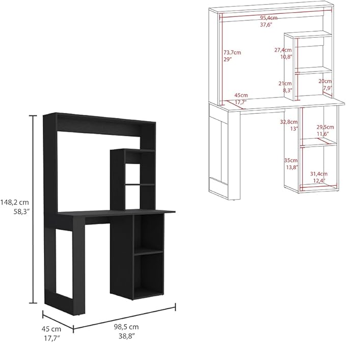 Home Office Desk Desk with Hutch and ShelvesBlack for Study Office Small Apartment