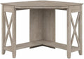Pemberly Row Small Corner Desk 34 in x 34 in x 30 in Engineered Wood Washed Gray Finish Built-in Wire Management Grommet Casual Coastal Farmhouse Style Home Office Furniture for Compact Areas