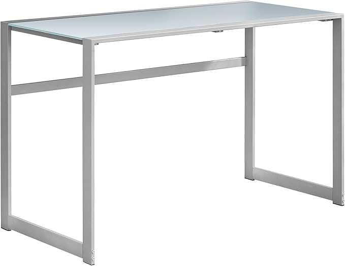 Monarch Specialties Study Laptop Table for Home &amp Office-Tempered Glass Top Computer Desk-Metal Legs 48 L Silver