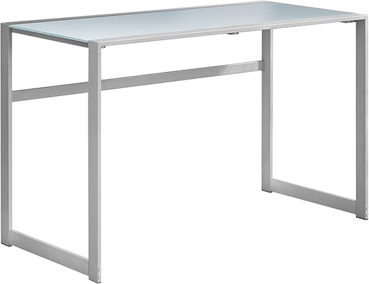 Monarch Specialties Study Laptop Table for Home &amp Office-Tempered Glass Top Computer Desk-Metal Legs 48 L Silver