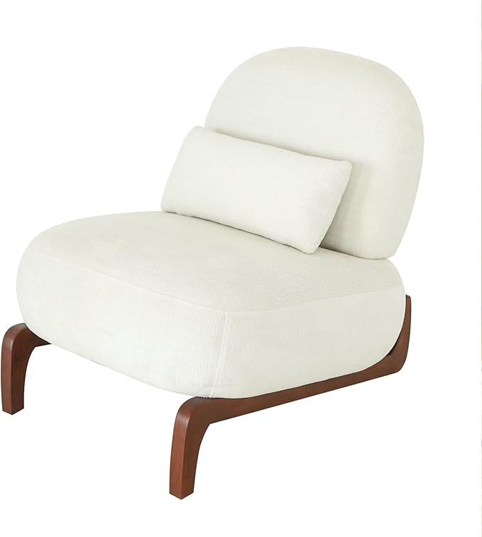 ZeHuoGe Cute Accent Chair with Solid Wood Legs Velvet Living Room Chair with Soft Cushion Cozy Read Room Chair Armless Relax Chair for Apartment Waiting Room Balcony (White)