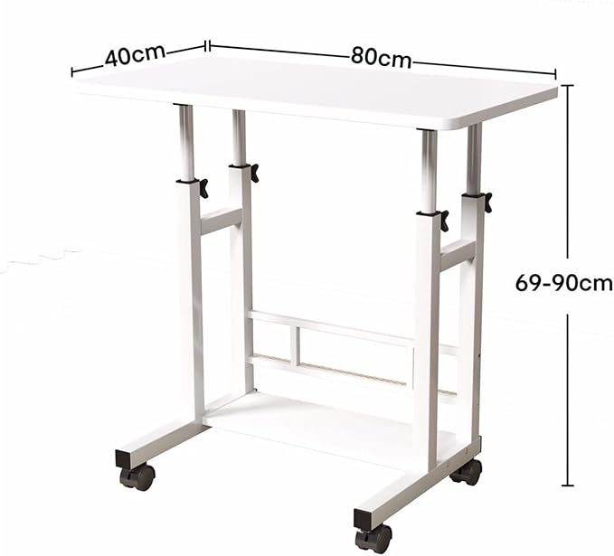Adjustable Height Mobile Computer Desk for Small Space Rolling Writing with Wheels Corner Home Office Study Portable Bedrooms Work Desk Standing Table 31.5x15.75 Inches Height 27.16-35.43 White