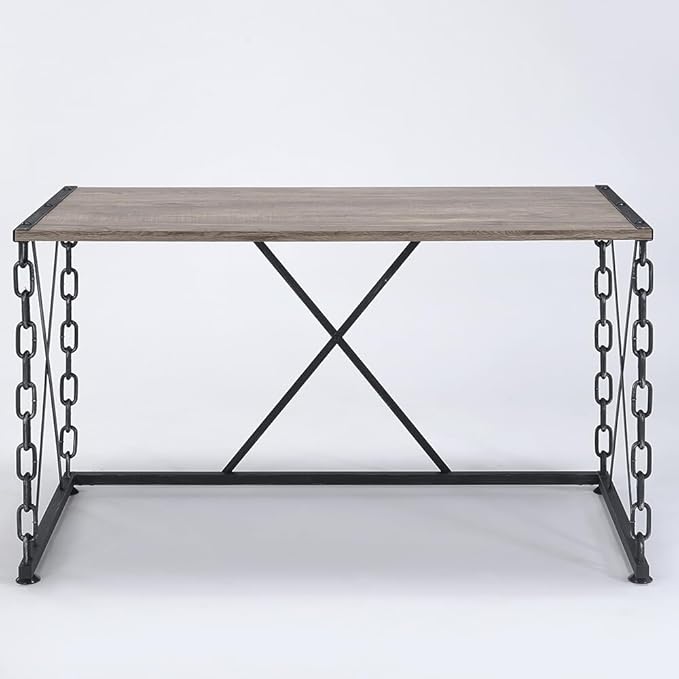 Penau Rustic Oak and Antique Black Rectangular Writing Desk Industrial Metal Frame Easy Assembly for Home Office 48.5Inch x 24.5Inch x 28.5Inch