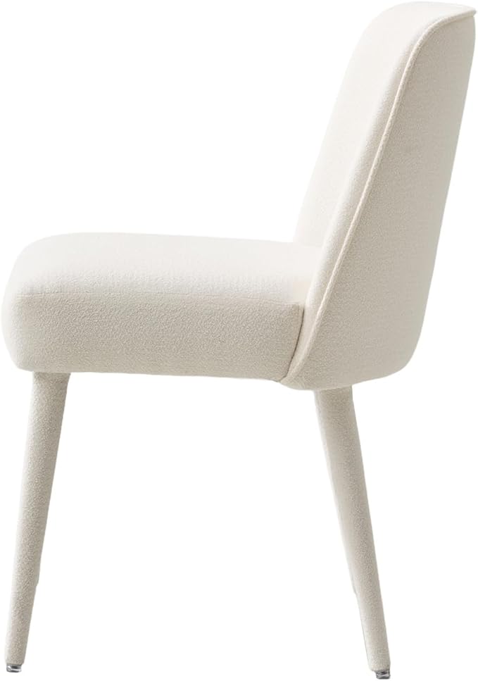 HULALA HOME Modern Dining Chairs Set of 2White Fully Chenille Upholstered Dining Room Chairs Set with Foot Peg Wood Frame Armless Kitchen Accent Chairs for Living Room Bedroom Reception - Ivory