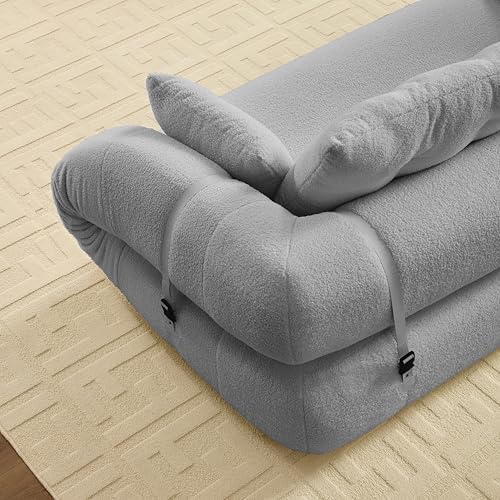 KEIKI 78.7 Foldable Human Dog Bed 3-in-1 Multi-Functional Sleeper Sofa Bed Teddy Fabric Foam-Filled Convertible Floor Couch for Living Room Guest Room Playroom Grey