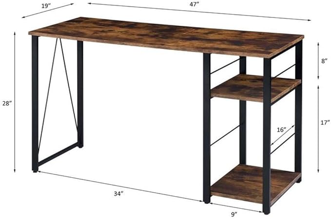 Acme Vadna Wooden Top Writing Desk in Weathered Oak and Black