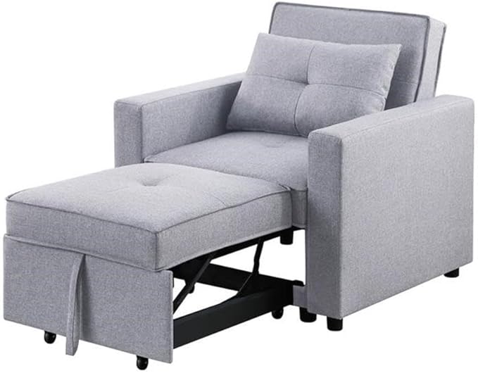 Lilola Home Zoey Light Gray Linen Convertible Sleeper Chair with Side Pocket