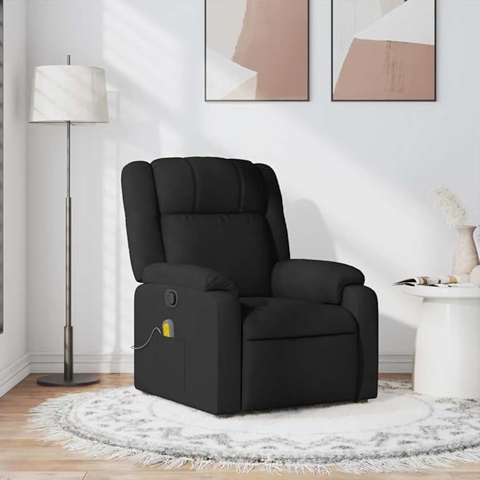 vidaXL Modern Massage Recliner Chair Black Fabric Ergonomic Adjustable Footrest USB Function Indoor Living Room Bedroom Chairs Reclining Armchair Single Sofa