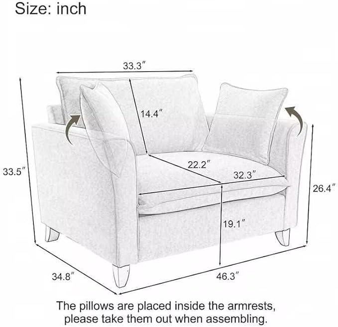 Merax 46.3 Chenille Accent Chair Oversized Reading Armchair w/2 Pillows Modern Corner Single Cloud Sofa Arm Chairs Comfortable Living Room Deep Cushion Seating for Office &amp Apartment Pale Pin
