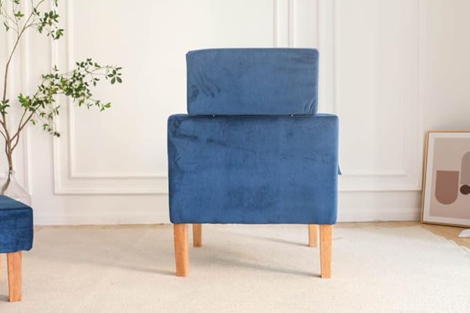 TAKUKA Modern Accent Chair with Ottoman SetComfy Velvet Fabric Armchair with Footrest Upholstered Chair with Side Pocket Soft Reading Lounge Chair for Living RoomBedroomOffice (Velvet Blue)