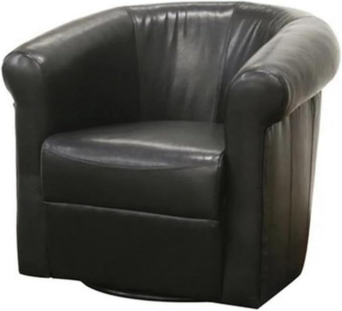 BOWERY HILL Contemporary Faux Leather Swivel Club Chair Black/Brown Finish Plywood Frame Steel Base Dense Foam Cushioning 360-Degree Rotation Accent Chair for Home Office or Living Room