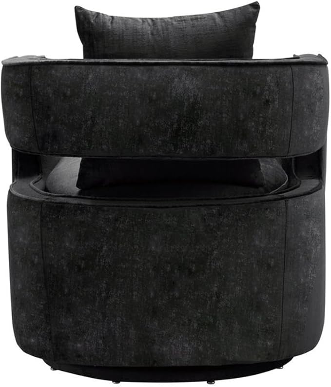 MAKLAINE 17.8 Velvet Swivel Accent Chair Black Finish Solid Wood Frame Stainless Steel Base Plush Foam Upholstered Seating Transitional Style for Living Room or Office