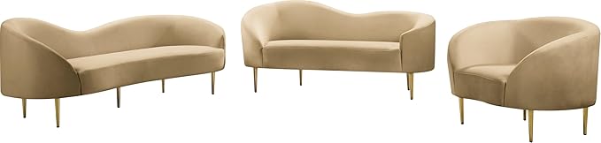 Meridian Furniture 659Camel-L Ritz Collection Modern | Contemporary Upholstered Loveseat with Rich Camel Velvet Gold Metal Legs Curved Contemporary Design 67 W x 31.75 D x 30.5 H Camel